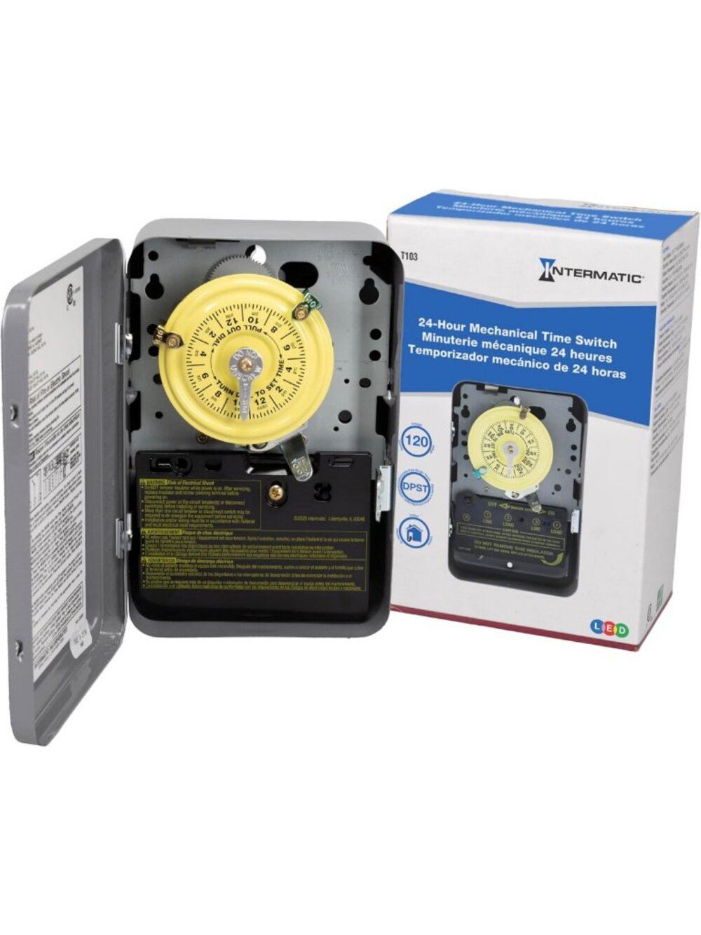 24-Hour Mechanical Timer Switch, 120V DPST, Indoor Use, Energy Efficient Control